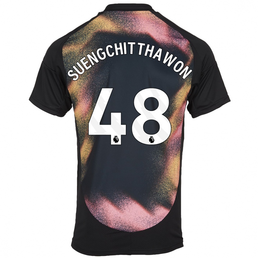 Niño Fútbol Camiseta Thanawat Suengchitthawon #48 Negro Blanco 2ª Equipación 2024/25