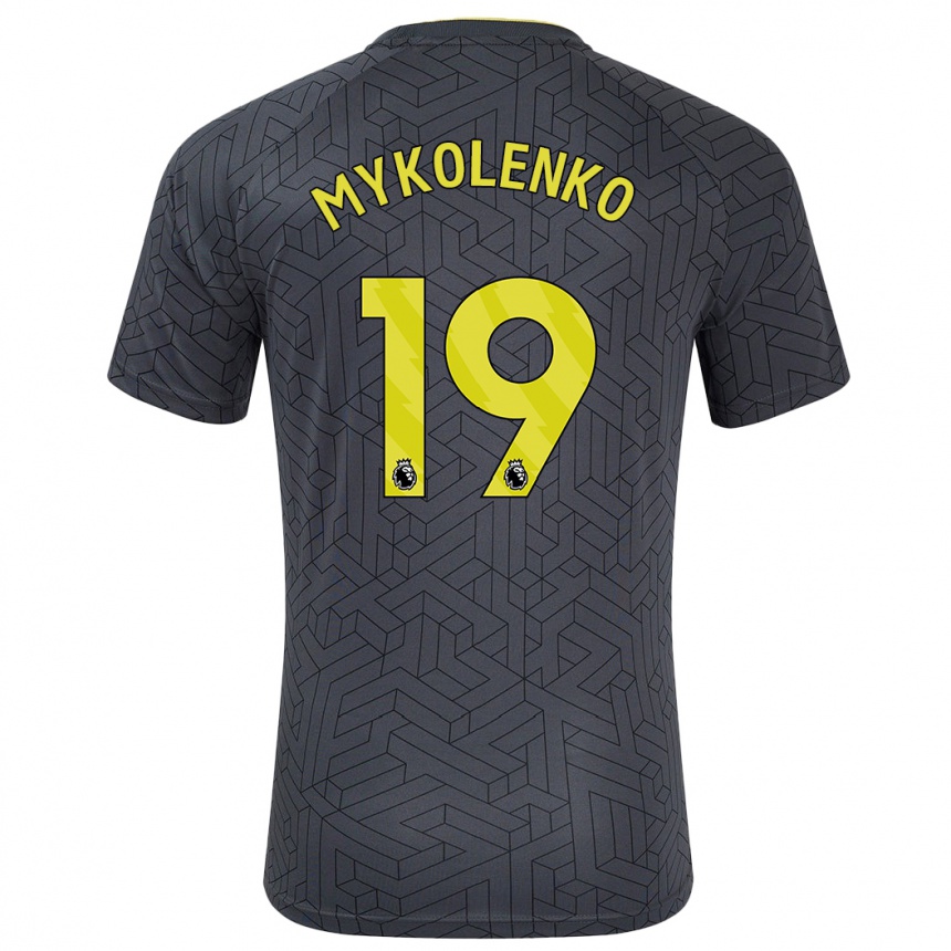 Niño Fútbol Camiseta Vitaliy Mykolenko #19 Negro Amarillo 2ª Equipación 2024/25