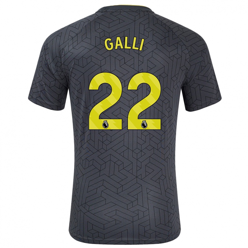 Niño Fútbol Camiseta Aurora Galli #22 Negro Amarillo 2ª Equipación 2024/25