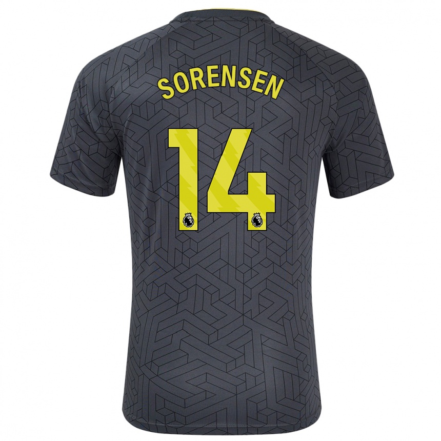 Niño Fútbol Camiseta Nicoline Sorensen #14 Negro Amarillo 2ª Equipación 2024/25