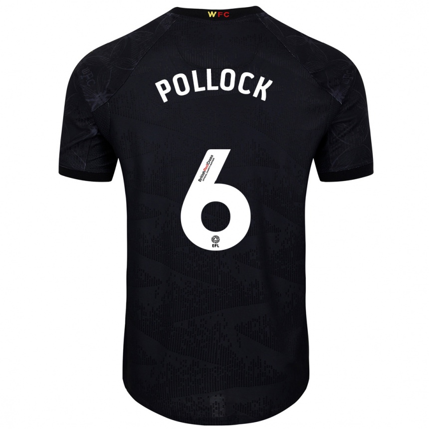 Niño Fútbol Camiseta Mattie Pollock #6 Negro Blanco 2ª Equipación 2024/25