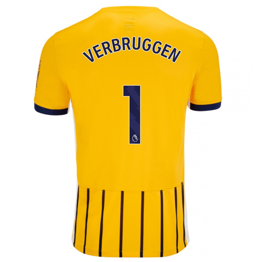 Niño Fútbol Camiseta Bart Verbruggen #1 Dorado Azul Rayas 2ª Equipación 2024/25