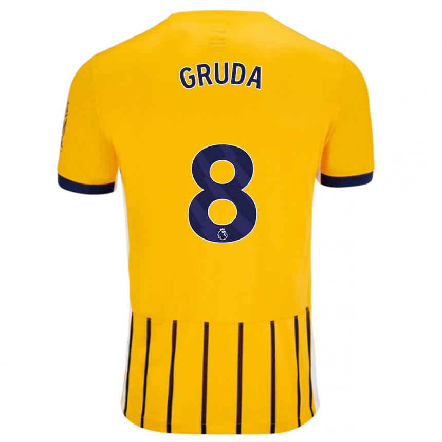 Niño Fútbol Camiseta Brajan Gruda #8 Dorado Azul Rayas 2ª Equipación 2024/25