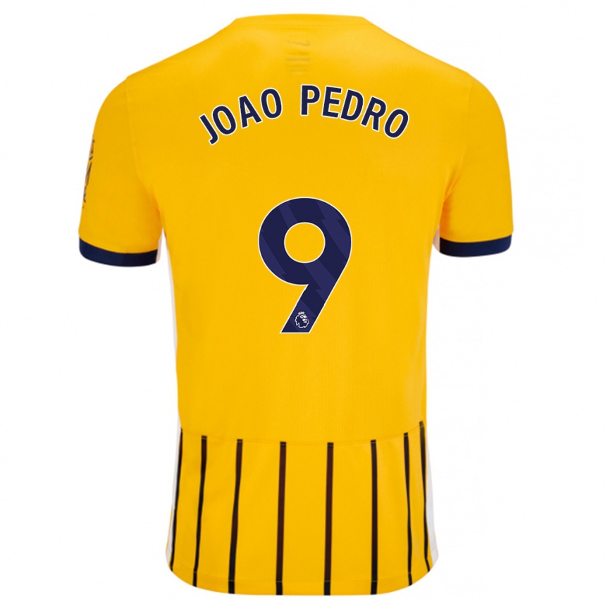 Niño Fútbol Camiseta João Pedro #9 Dorado Azul Rayas 2ª Equipación 2024/25