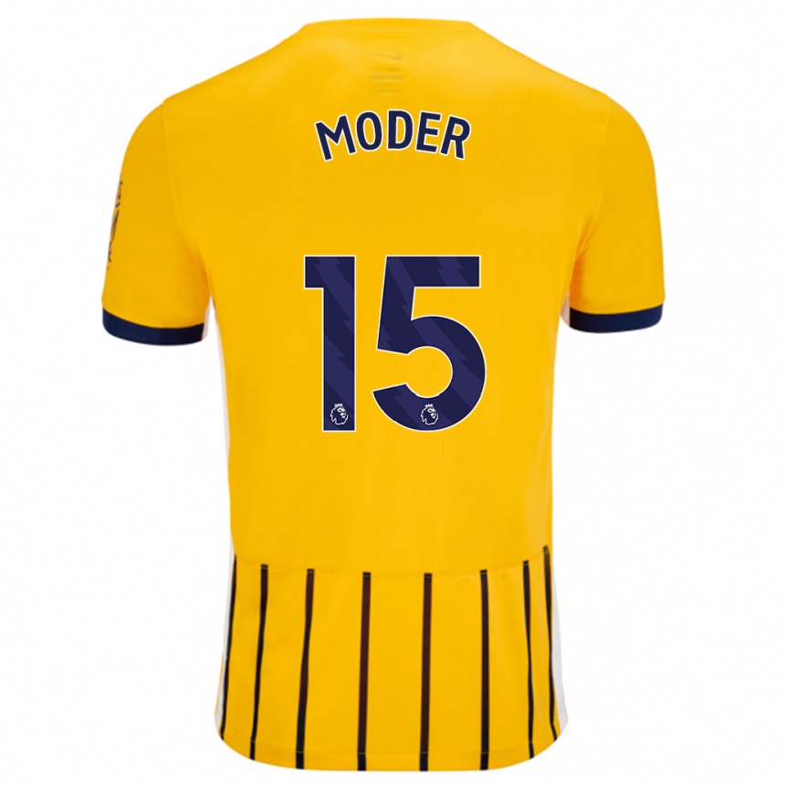 Niño Fútbol Camiseta Jakub Moder #15 Dorado Azul Rayas 2ª Equipación 2024/25