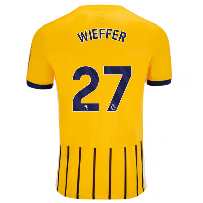 Niño Fútbol Camiseta Mats Wieffer #27 Dorado Azul Rayas 2ª Equipación 2024/25