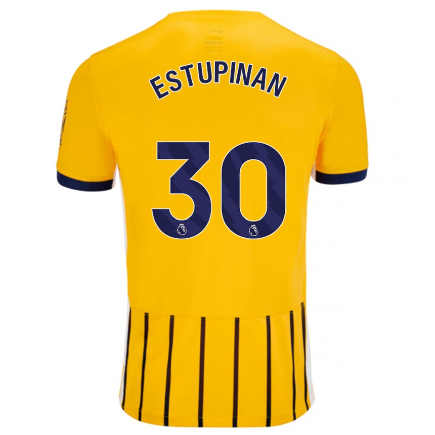 Niño Fútbol Camiseta Pervis Estupiñán #30 Dorado Azul Rayas 2ª Equipación 2024/25