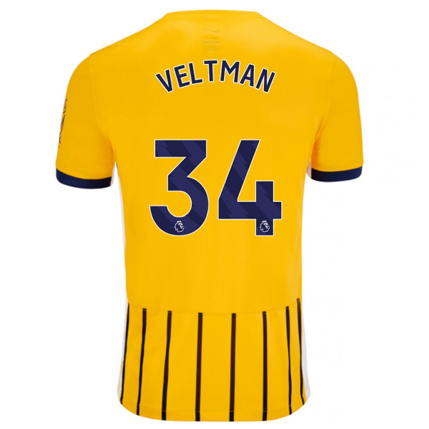 Niño Fútbol Camiseta Joël Veltman #34 Dorado Azul Rayas 2ª Equipación 2024/25