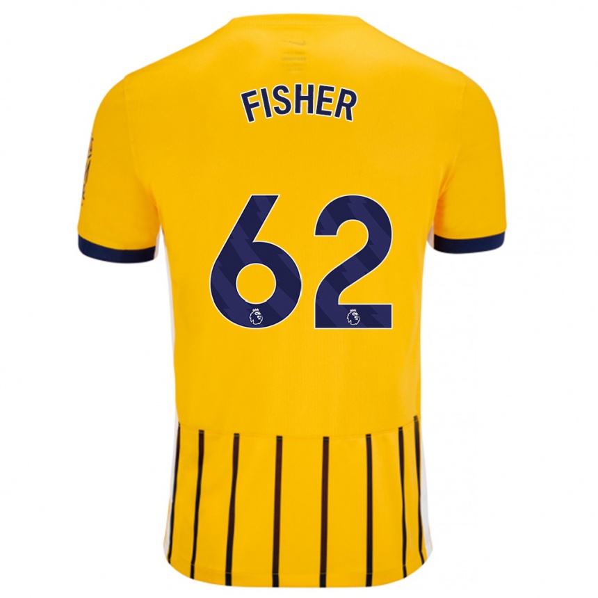 Niño Fútbol Camiseta Hugo Fisher #62 Dorado Azul Rayas 2ª Equipación 2024/25