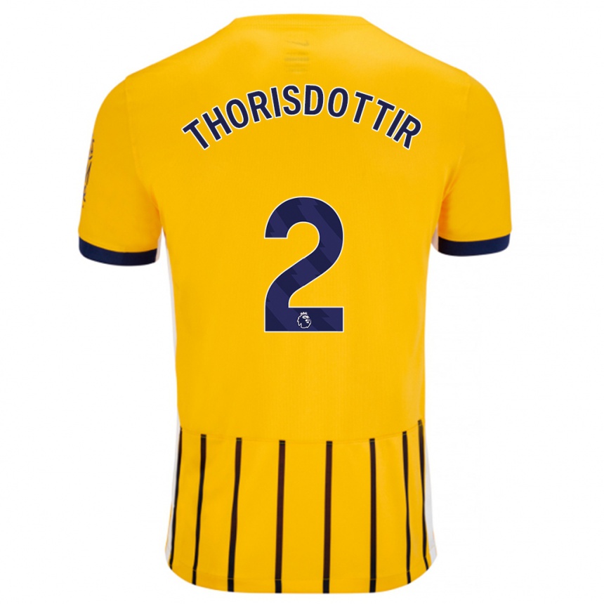 Niño Fútbol Camiseta Maria Thorisdottir #2 Dorado Azul Rayas 2ª Equipación 2024/25