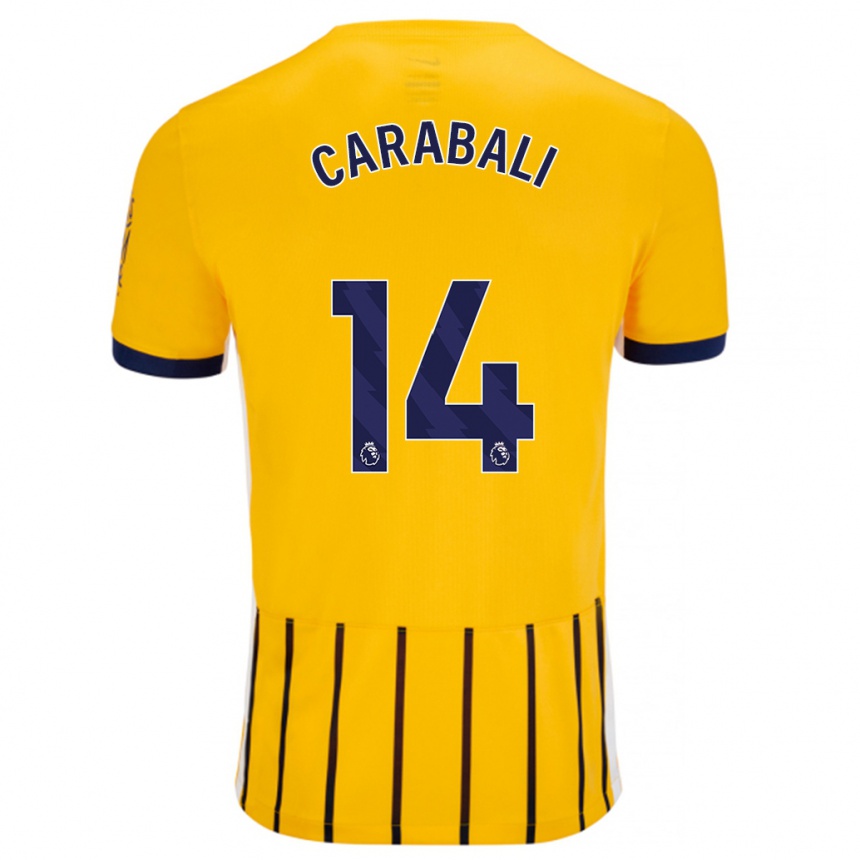 Niño Fútbol Camiseta Jorelyn Andrea Carabalí Martínez #14 Dorado Azul Rayas 2ª Equipación 2024/25