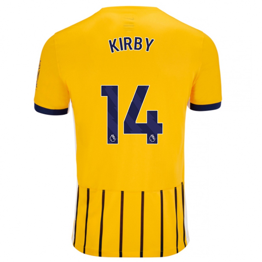 Niño Fútbol Camiseta Fran Kirby #14 Dorado Azul Rayas 2ª Equipación 2024/25