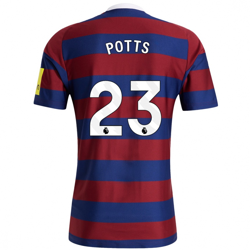 Niño Fútbol Camiseta Charlotte Potts #23 Burdeos Azul Marino 2ª Equipación 2024/25