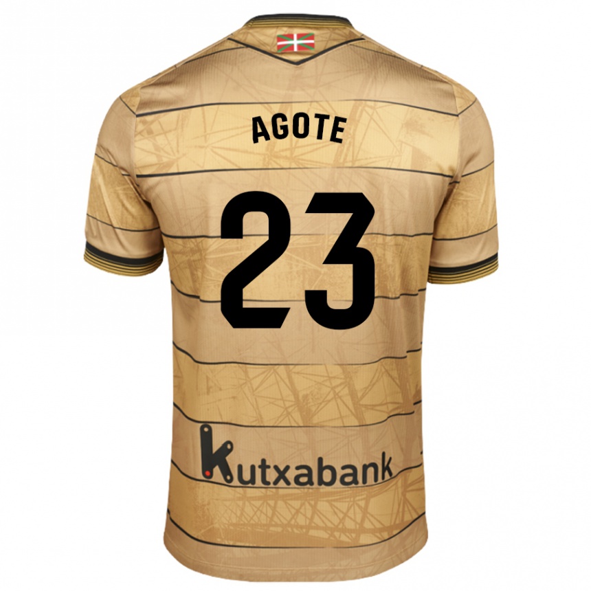 Niño Fútbol Camiseta Unax Agote #23 Marrón 2ª Equipación 2024/25