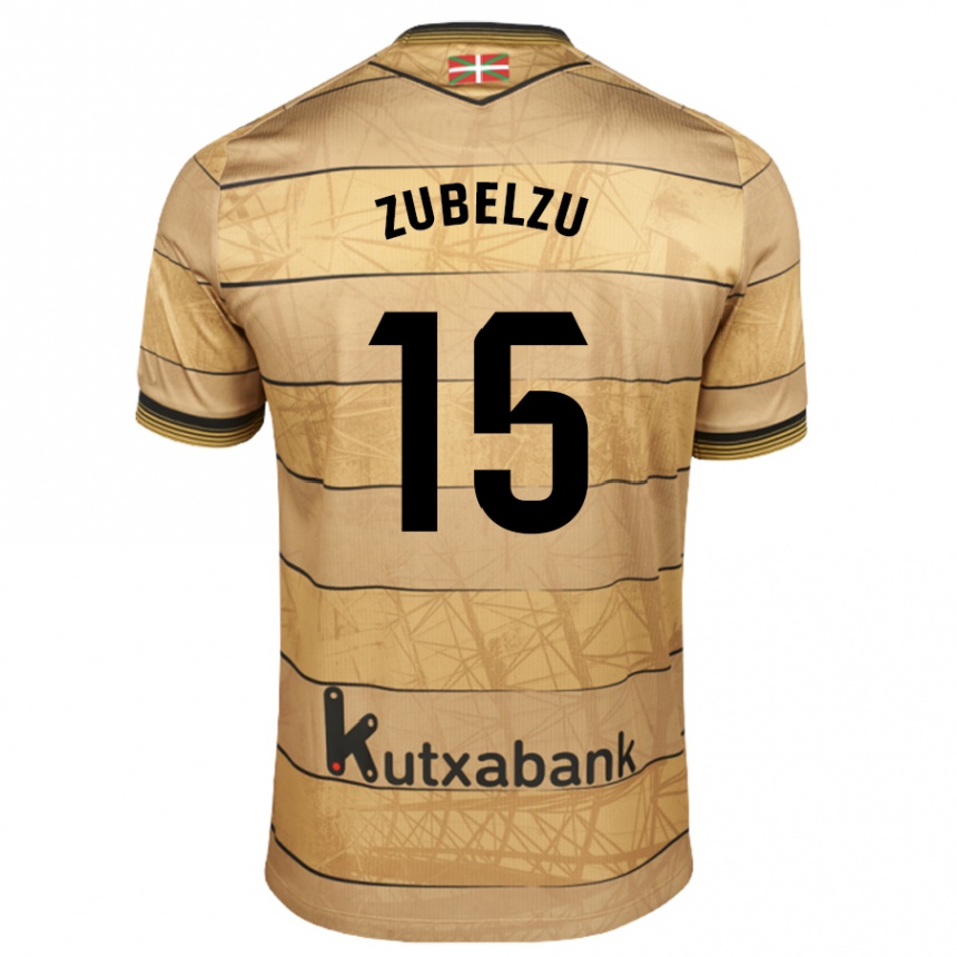 Niño Fútbol Camiseta Julen Zubelzu #15 Marrón 2ª Equipación 2024/25