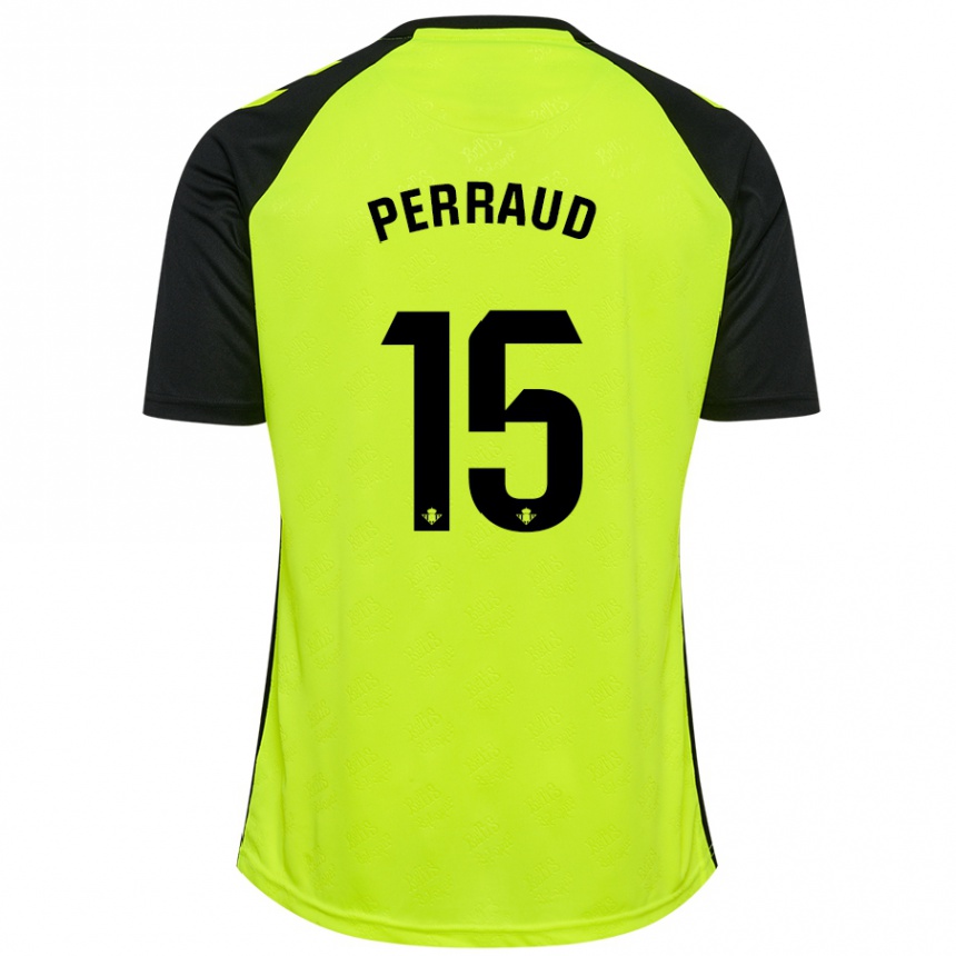 Niño Fútbol Camiseta Romain Perraud #15 Amarillo Fluorescente Negro 2ª Equipación 2024/25