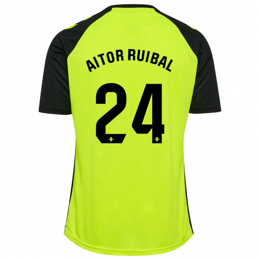 Niño Fútbol Camiseta Aitor Ruibal #24 Amarillo Fluorescente Negro 2ª Equipación 2024/25