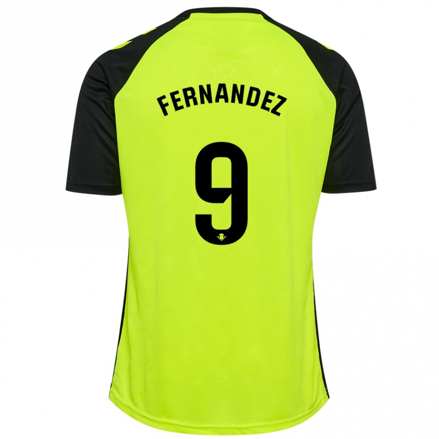 Niño Fútbol Camiseta Marcos Fernández #9 Amarillo Fluorescente Negro 2ª Equipación 2024/25