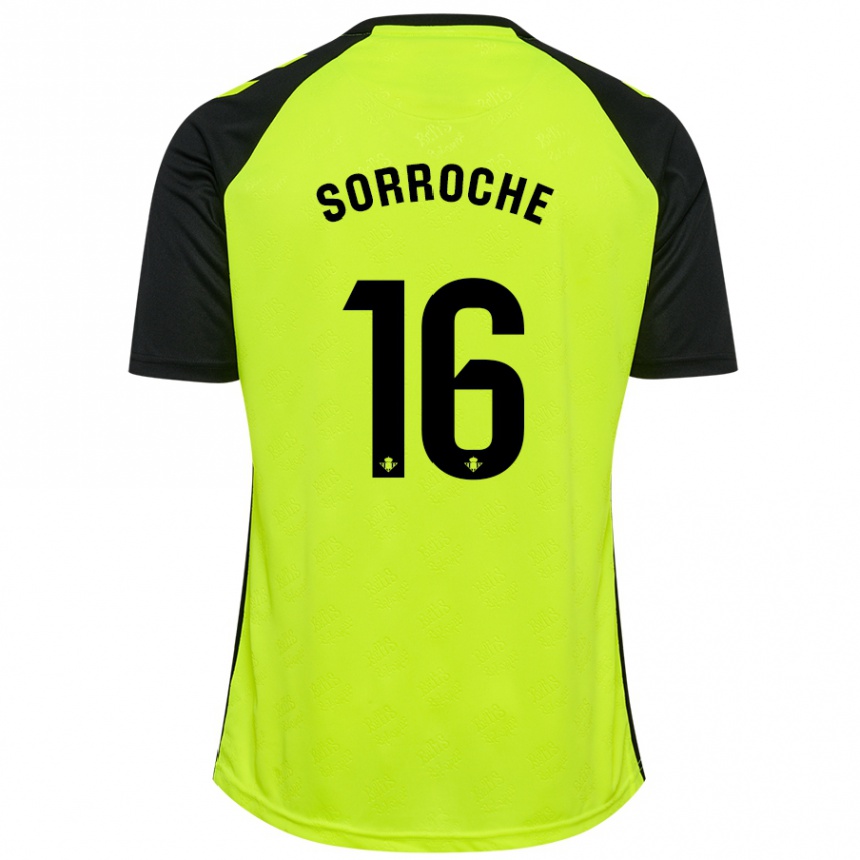 Niño Fútbol Camiseta Ginés Sorroche #16 Amarillo Fluorescente Negro 2ª Equipación 2024/25