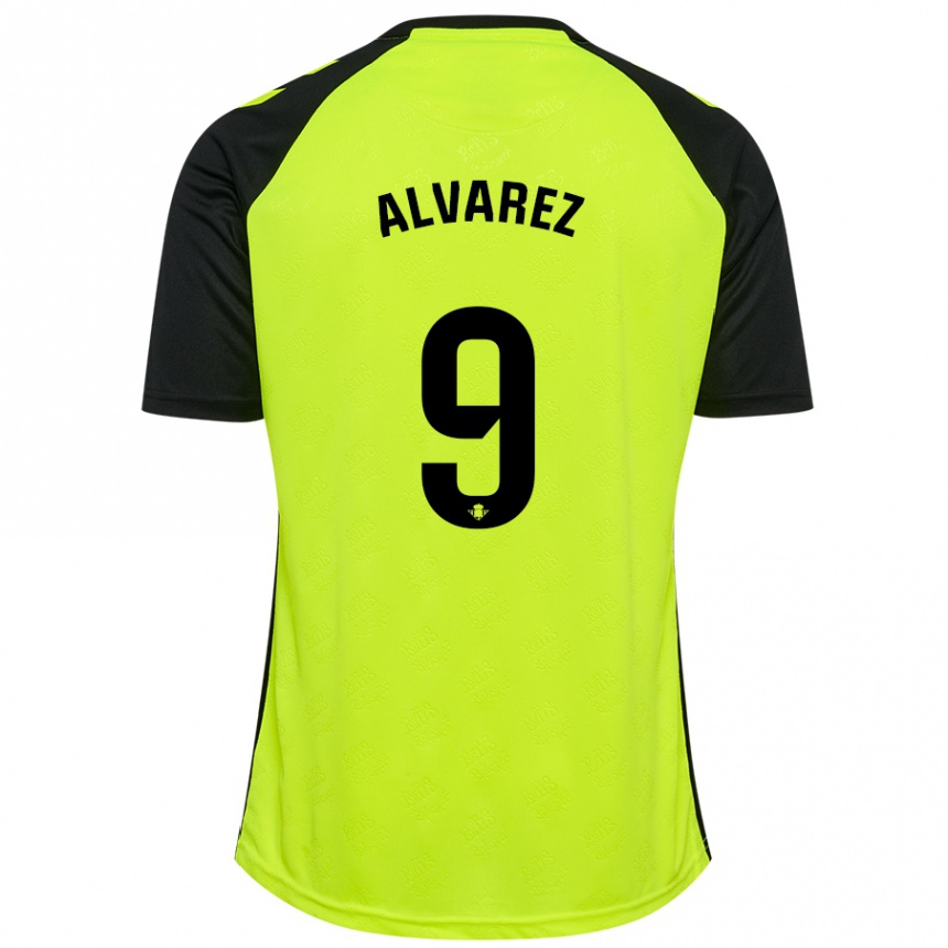 Niño Fútbol Camiseta Carmen Álvarez Sánchez #9 Amarillo Fluorescente Negro 2ª Equipación 2024/25