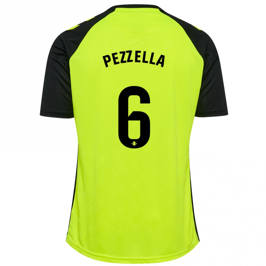 Niño Fútbol Camiseta Germán Pezzella #6 Amarillo Fluorescente Negro 2ª Equipación 2024/25