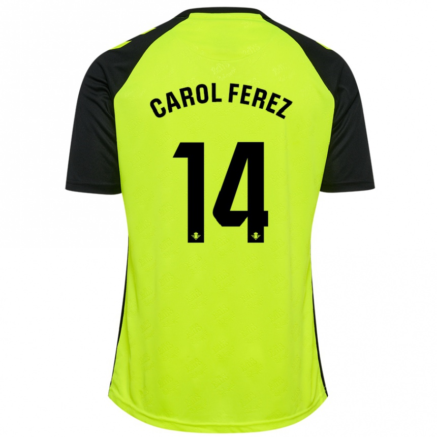 Niño Fútbol Camiseta Carolina Férez Méndez #14 Amarillo Fluorescente Negro 2ª Equipación 2024/25