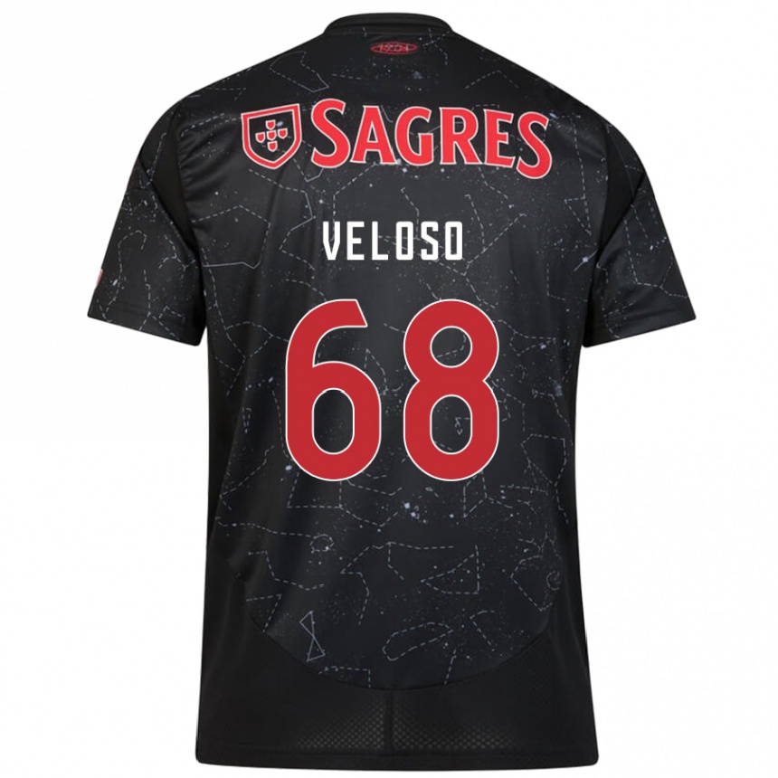 Niño Fútbol Camiseta João Veloso #68 Negro Rojo 2ª Equipación 2024/25