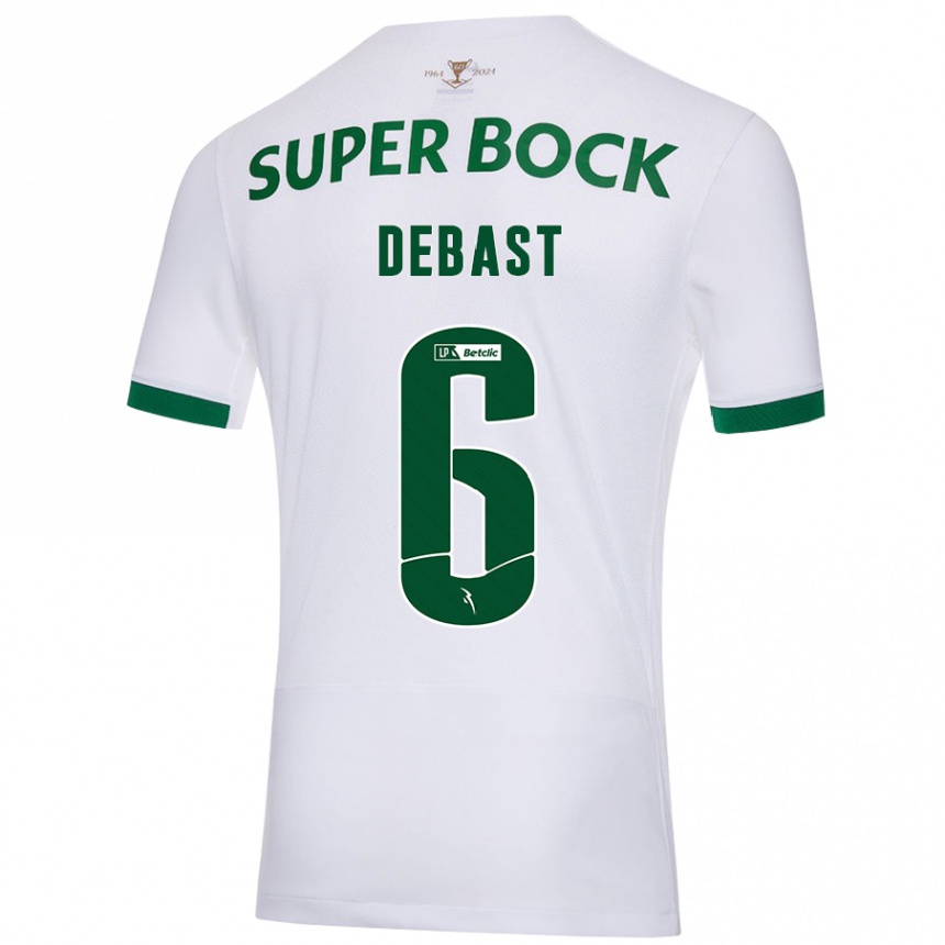 Niño Fútbol Camiseta Zeno Debast #6 Blanco Verde 2ª Equipación 2024/25