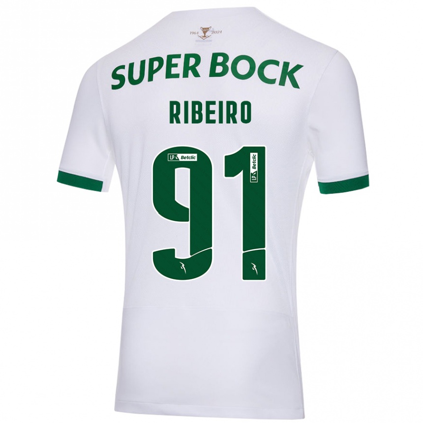 Niño Fútbol Camiseta Rodrigo Ribeiro #91 Blanco Verde 2ª Equipación 2024/25