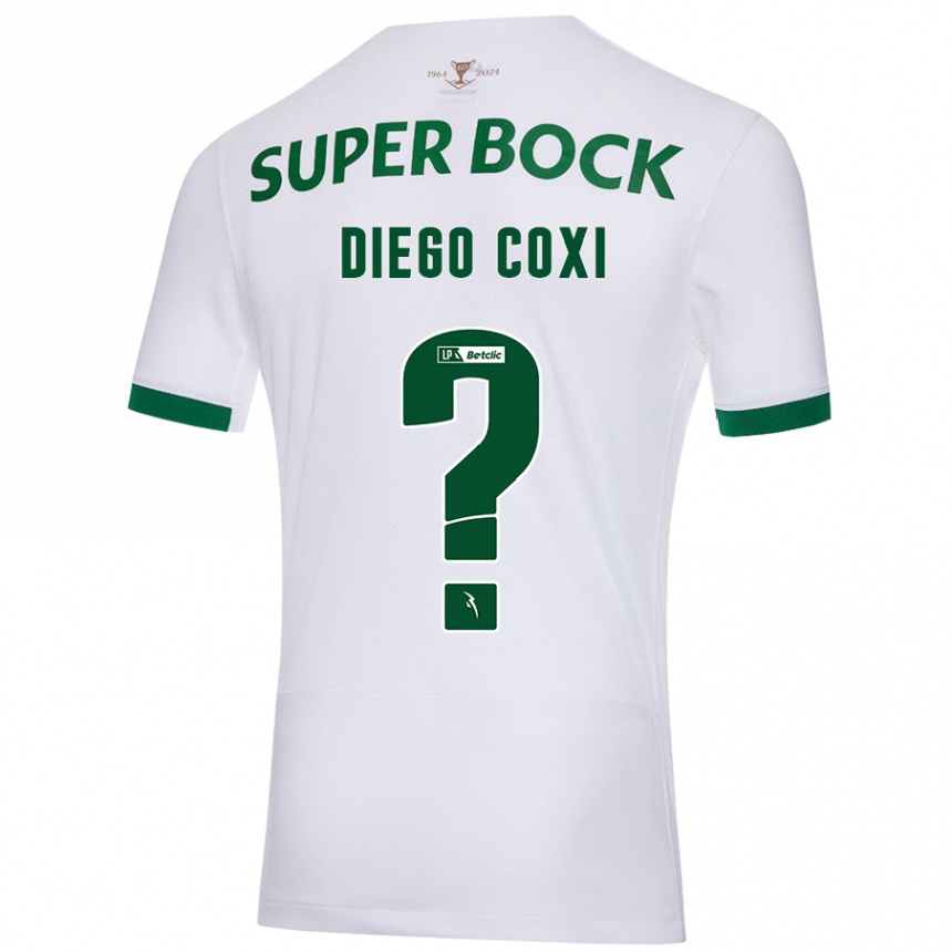 Niño Fútbol Camiseta Diego Coxi #0 Blanco Verde 2ª Equipación 2024/25