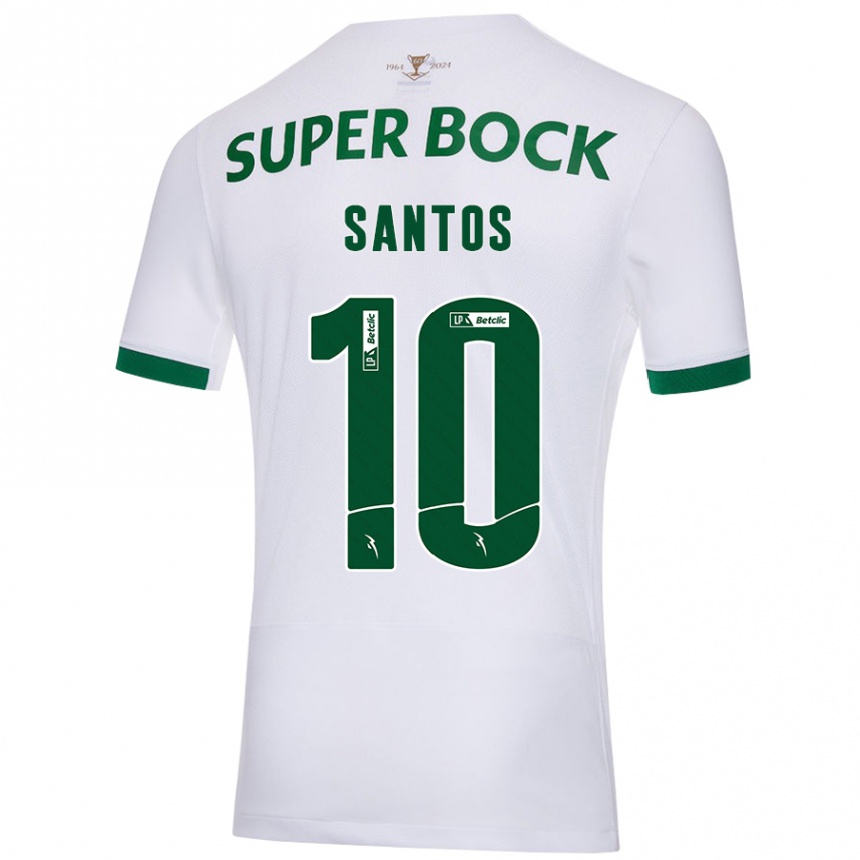 Niño Fútbol Camiseta Guilherme Santos #10 Blanco Verde 2ª Equipación 2024/25