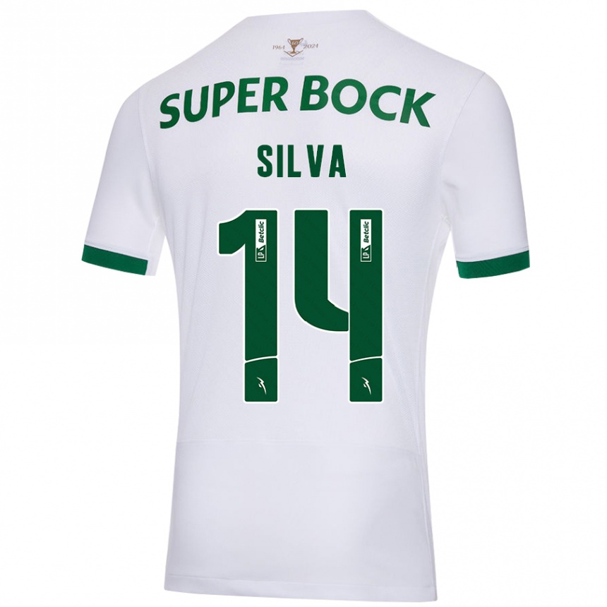 Niño Fútbol Camiseta Guilherme Silva #14 Blanco Verde 2ª Equipación 2024/25