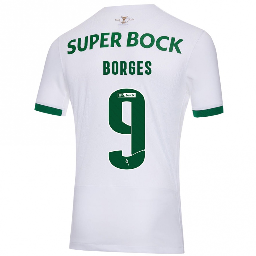 Niño Fútbol Camiseta Ana Borges #9 Blanco Verde 2ª Equipación 2024/25