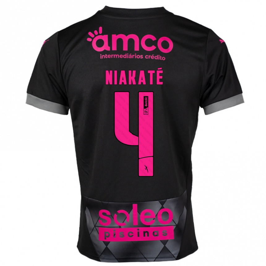 Niño Fútbol Camiseta Sikou Niakaté #4 Negro Rosa 2ª Equipación 2024/25