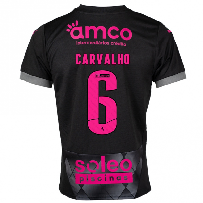 Niño Fútbol Camiseta Vitor Carvalho #6 Negro Rosa 2ª Equipación 2024/25