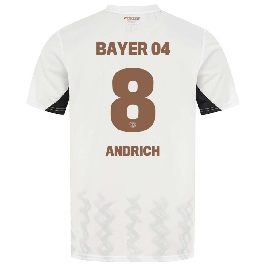 Niño Fútbol Camiseta Robert Andrich #8 Blanco Negro 2ª Equipación 2024/25