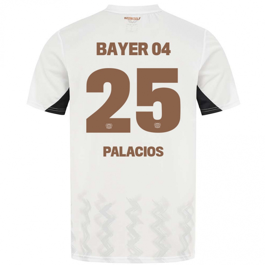 Niño Fútbol Camiseta Exequiel Palacios #25 Blanco Negro 2ª Equipación 2024/25