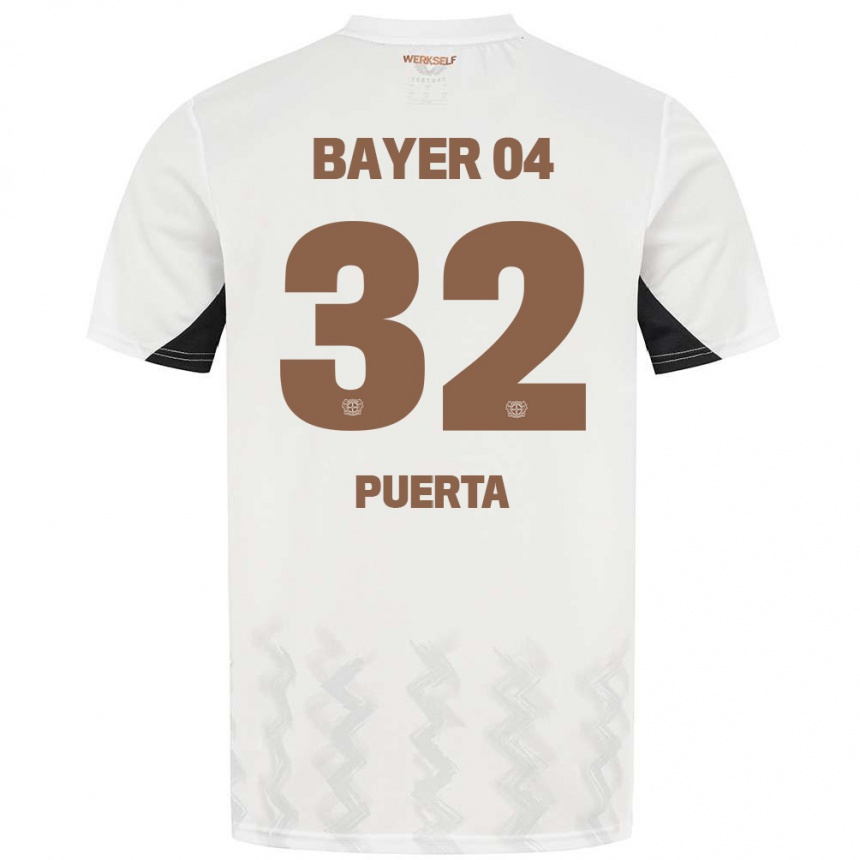 Niño Fútbol Camiseta Gustavo Puerta #32 Blanco Negro 2ª Equipación 2024/25