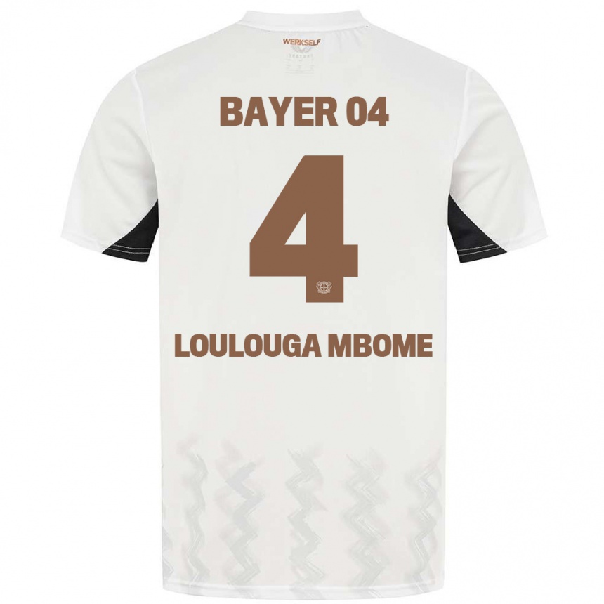 Niño Fútbol Camiseta Adrien Loulouga Mbome #4 Blanco Negro 2ª Equipación 2024/25