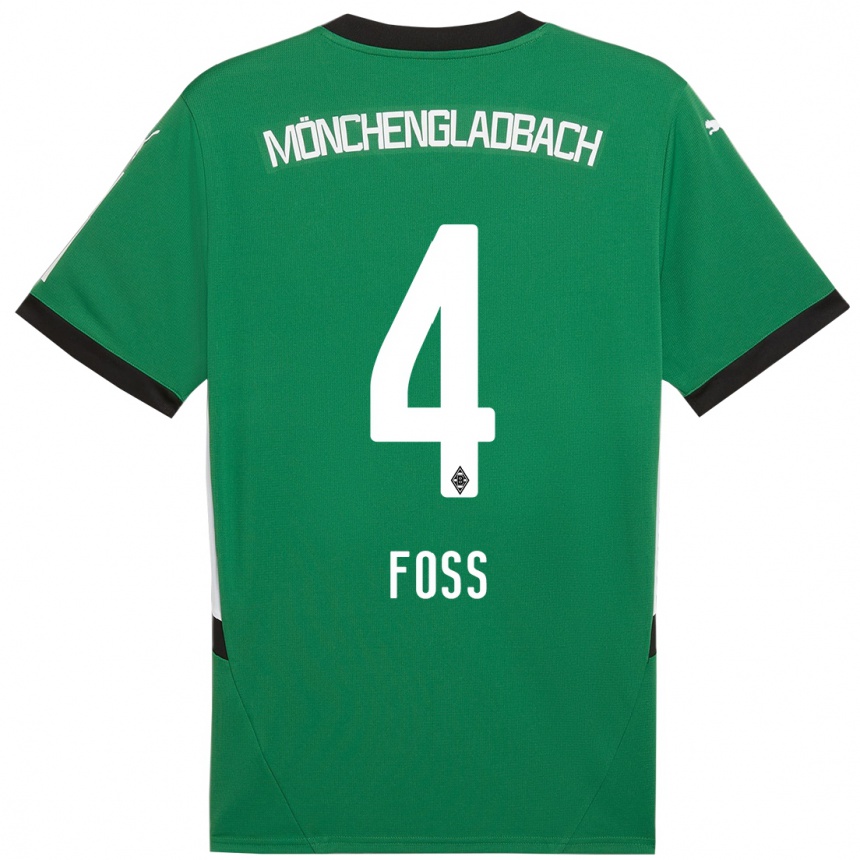 Niño Fútbol Camiseta Jonathan Foss #4 Verde Blanco 2ª Equipación 2024/25