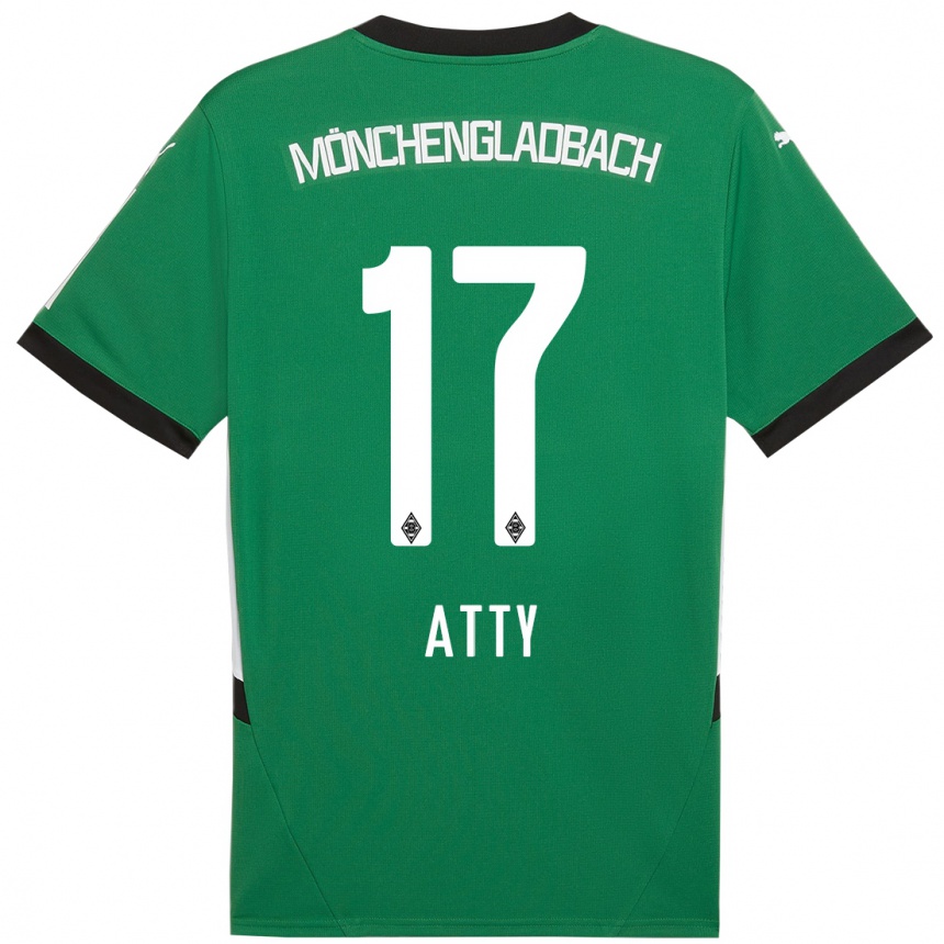 Niño Fútbol Camiseta Yassir Atty #17 Verde Blanco 2ª Equipación 2024/25