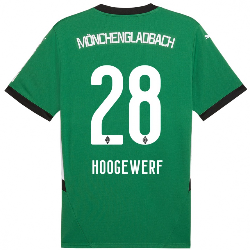 Niño Fútbol Camiseta Dillon Hoogewerf #28 Verde Blanco 2ª Equipación 2024/25