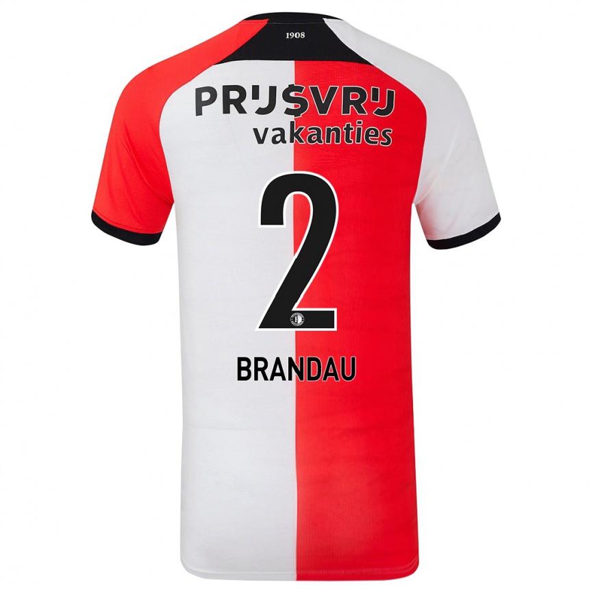 Hombre Fútbol Camiseta Justine Brandau #2 Rojo Blanco 1ª Equipación 2024/25