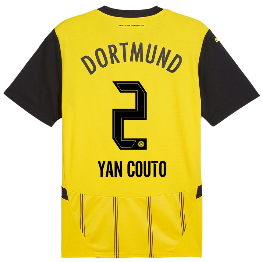 Hombre Fútbol Camiseta Yan Couto #2 Amarillo Negro 1ª Equipación 2024/25