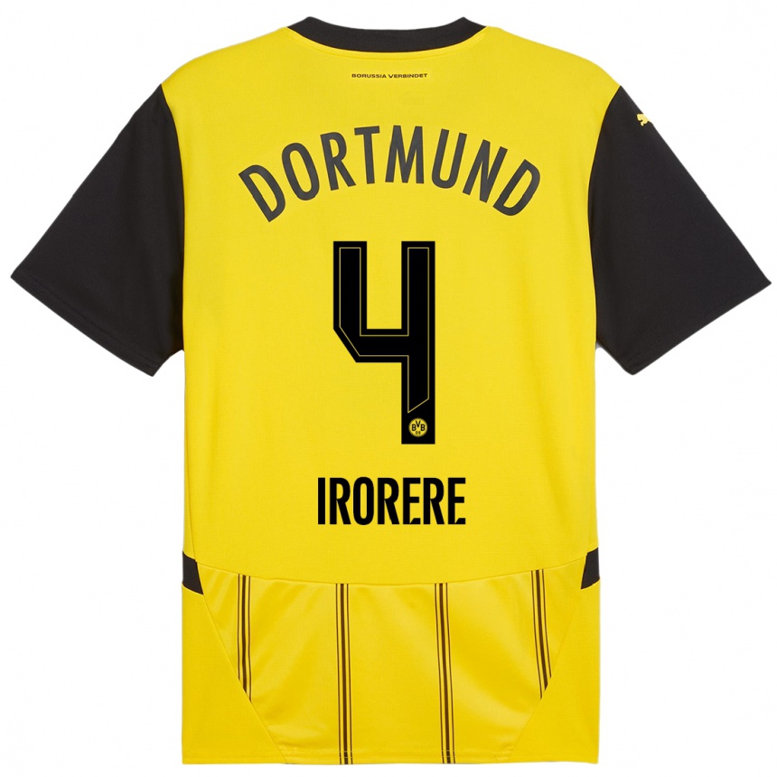 Hombre Fútbol Camiseta Felix Irorere #4 Amarillo Negro 1ª Equipación 2024/25