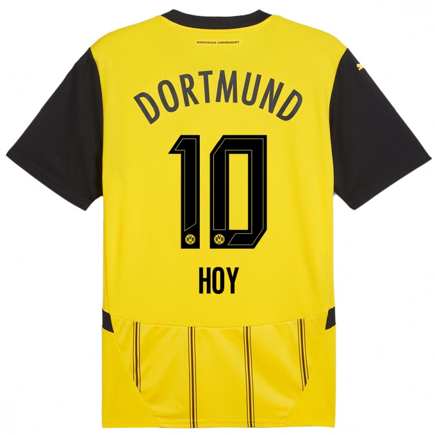 Hombre Fútbol Camiseta Justin Hoy #10 Amarillo Negro 1ª Equipación 2024/25