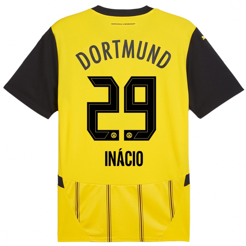 Hombre Fútbol Camiseta Samuele Inácio #29 Amarillo Negro 1ª Equipación 2024/25