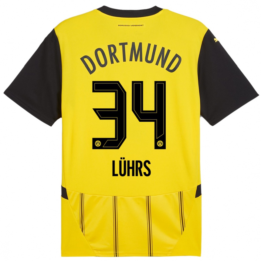 Hombre Fútbol Camiseta Yannik Lührs #34 Amarillo Negro 1ª Equipación 2024/25