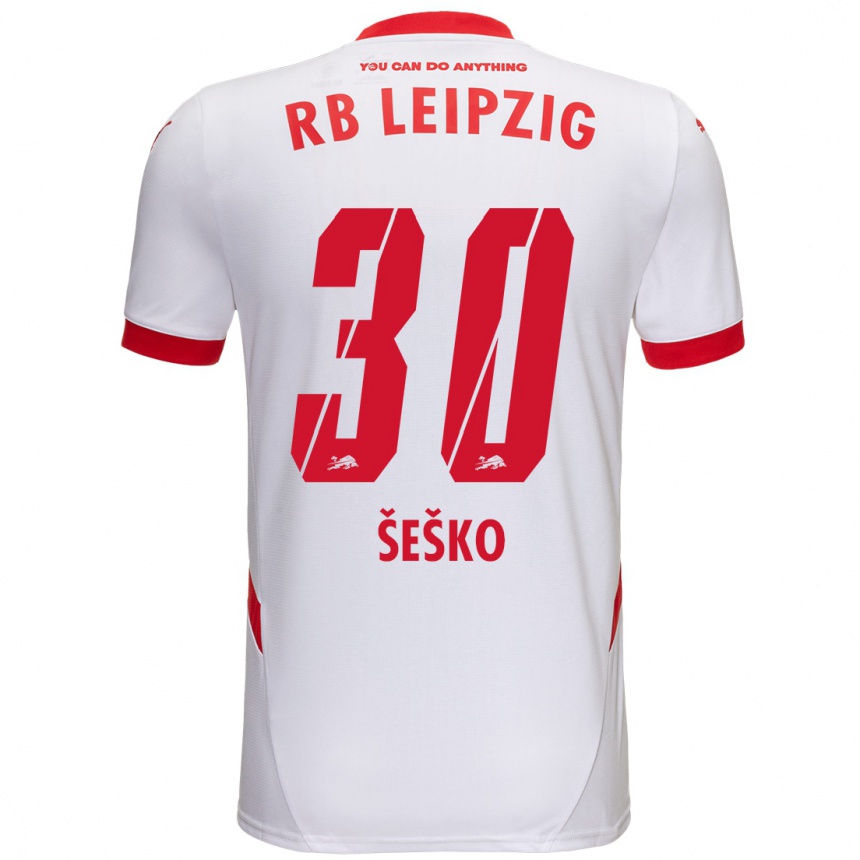 Hombre Fútbol Camiseta Benjamin Sesko #30 Blanco Rojo 1ª Equipación 2024/25