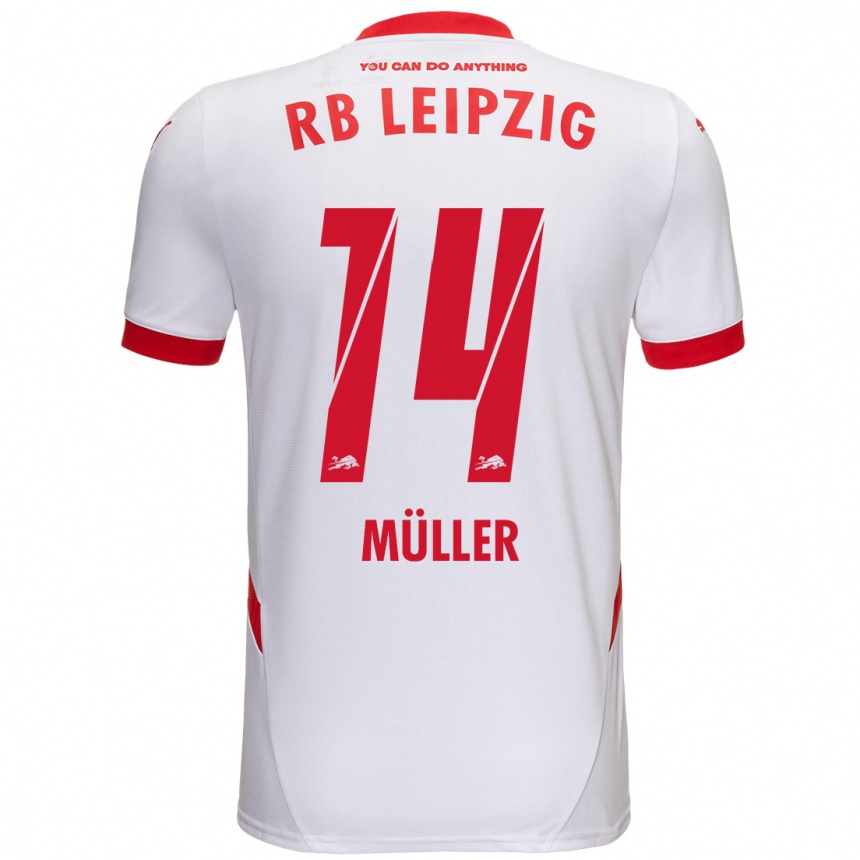 Hombre Fútbol Camiseta Hannes Müller #14 Blanco Rojo 1ª Equipación 2024/25